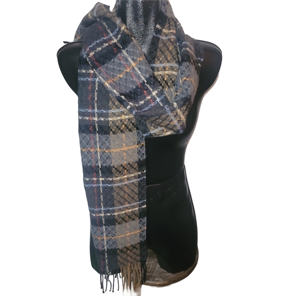 V. Fraas Plaid Acrylic Knit Scarf With Rope Fringed Ends